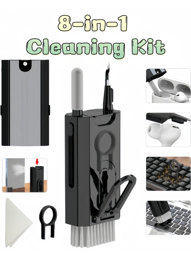 8 in 1 Keyboard Cleaning Kit, Laptop Cleaning With Brush Portable Electronics Keyboard Cleaning Tools, Cleaner Keycap Puller Kit，Multi-Purpose Cleaning Tools For Radio Headsets, Phones, Laptops, Keyboards And PC Screens (Black) - Image 1